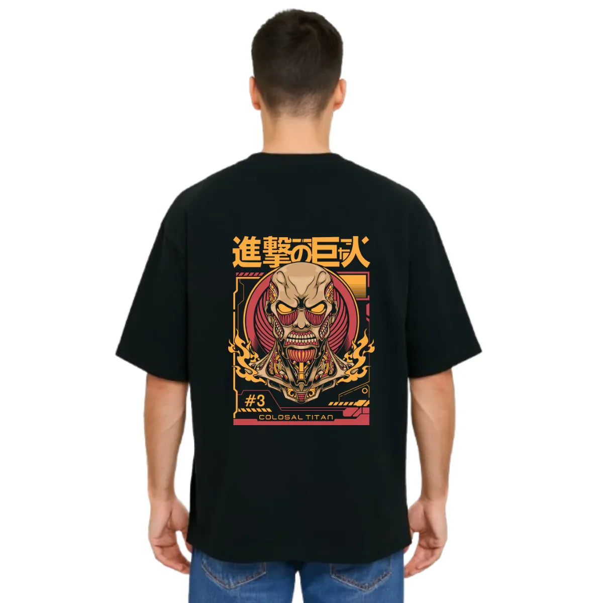 MakeItBharat Oversized Pure Cotton Unisex Black T Shirt - Titan Attack 8