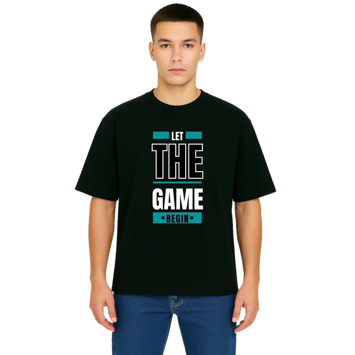 MakeItBharat Oversized Pure Cotton Men's Black T Shirt - The Game Begin