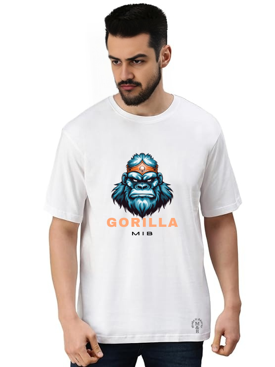 MakeItBharat Oversized Pure Cotton Unisex White T Shirt - Gorilla
