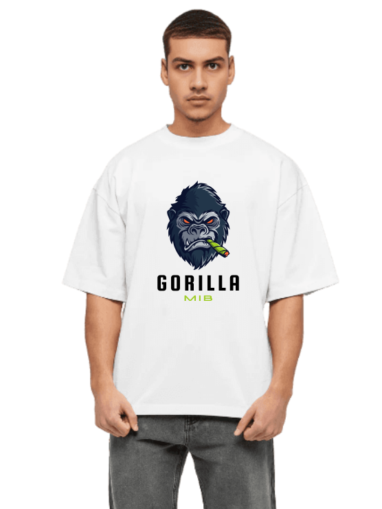 MakeItBharat Oversized Pure Cotton Unisex White T Shirt - Smoking Gorilla