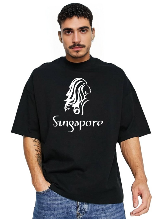MakeItBharat Oversized Pure Cotton Unisex Black T Shirt - Singapore