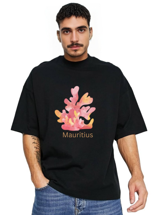 MakeItBharat Oversized Pure Cotton Unisex Black T Shirt - Mauritius