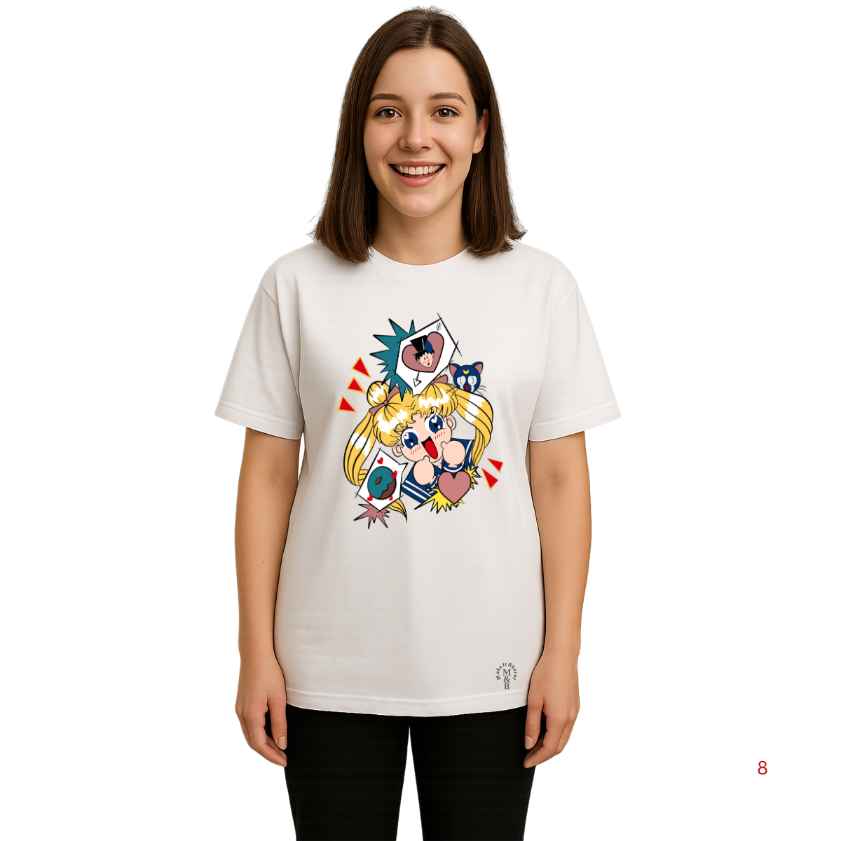 MakeItBharat Oversized Pure Cotton Girls White T Shirt - Sailor Moon 5