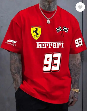 MakeItBharat Oversized Unisex Pure Cotton red T Shirt - Formula 1 ,Ferrari
