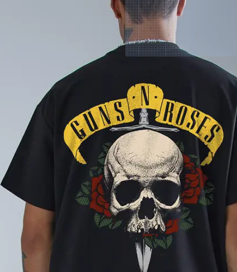 MakeItBharat Oversized Unisex Pure Cotton Black T Shirt - Guns and Roses