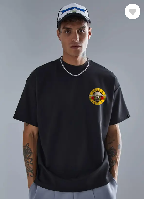 MakeItBharat Oversized Unisex Pure Cotton Black T Shirt - Guns and Roses