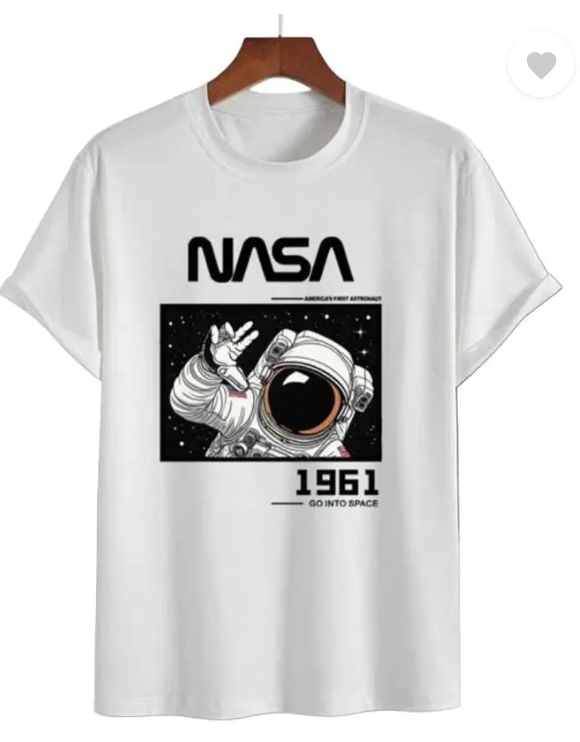 MakeItBharat Oversized Pure Cotton Unisex White T Shirt - NASA