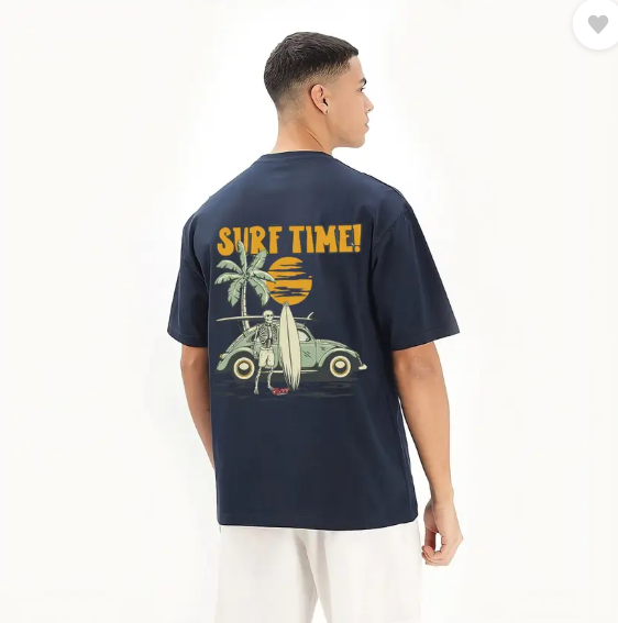 MakeItBharat Oversized Unisex Pure Cotton Navy BlueT Shirt - Surf Time