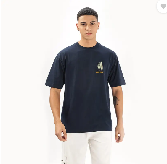 MakeItBharat Oversized Unisex Pure Cotton Navy BlueT Shirt - Surf Time