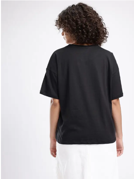 MakeItBharat Oversized Pure Cotton Girls Black T Shirt - Blinded