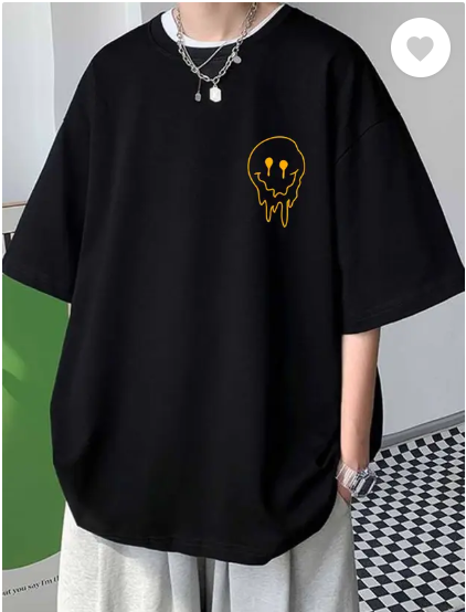 MakeItBharat Oversized Unisex Pure Cotton Black T Shirt - Drippy face