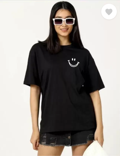 MakeItBharat Oversized Pure Cotton Girls Black T Shirt - Smile