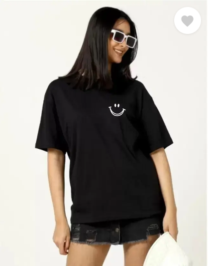 MakeItBharat Oversized Pure Cotton Girls Black T Shirt - Smile
