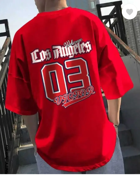 MakeItBharat Oversized Unisex Pure Cotton red T Shirt - Los Angeles