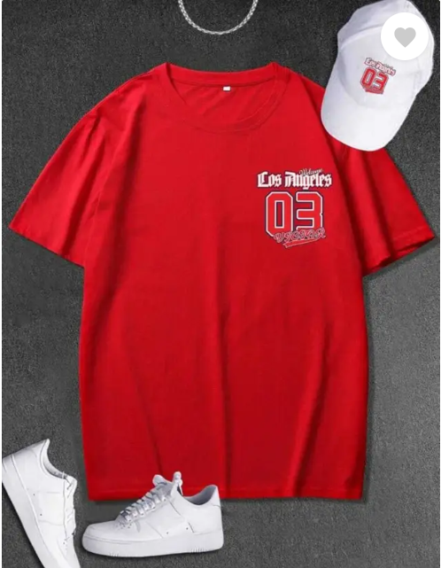 MakeItBharat Oversized Unisex Pure Cotton red T Shirt - Los Angeles