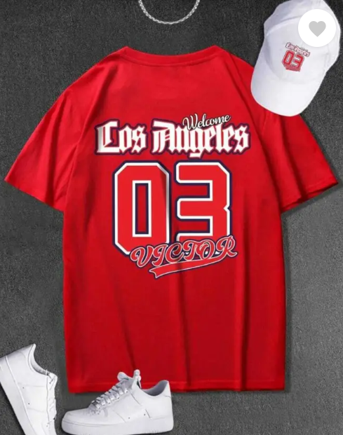 MakeItBharat Oversized Unisex Pure Cotton red T Shirt - Los Angeles