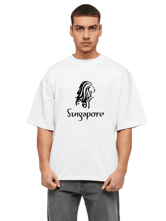 MakeItBharat Oversized Pure Cotton Unisex WhiteT Shirt - Singapore 1