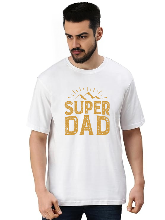 MakeItBharat Oversized Pure Cotton Unisex White T Shirt - Super Dad