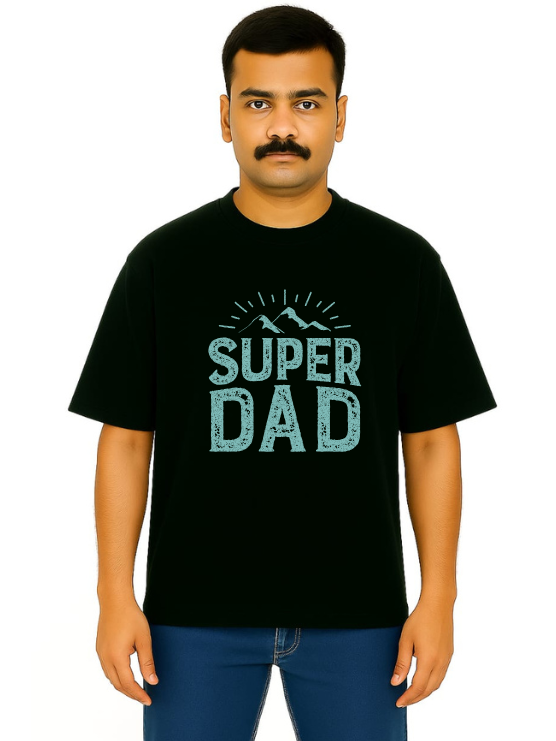 MakeItBharat Oversized Pure Cotton Unisex BlackT Shirt - Super Dad