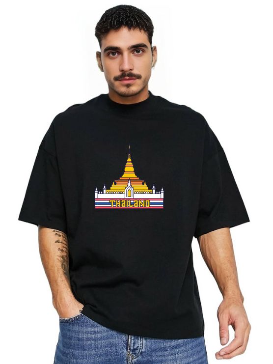 MakeItBharat Oversized Pure Cotton Unisex Black T Shirt - Thailand