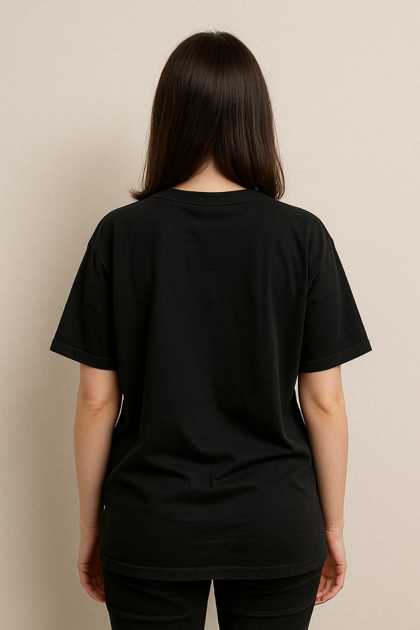 MakeItBharat Oversized Pure Cotton Girls Black T Shirt - Hustle