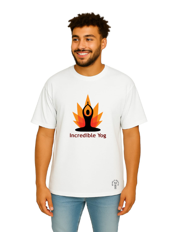 MakeItBharat Oversized Pure Cotton Unisex White T Shirt - Yoga Day 4