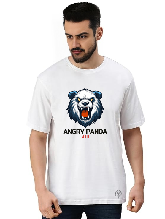 MakeItBharat Oversized Pure Cotton Unisex White T Shirt - Angry Panda