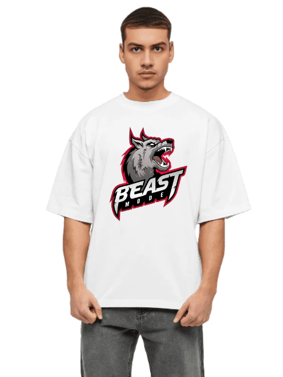 MakeItBharat Oversized Pure Cotton Unisex White T Shirt - Beast