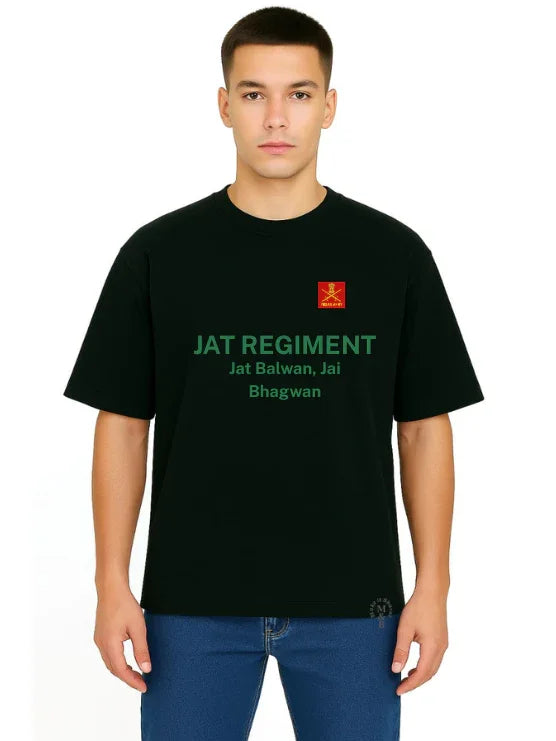 MakeItBharat Oversized Pure Cotton Unisex Black T Shirt - Jat Regiment