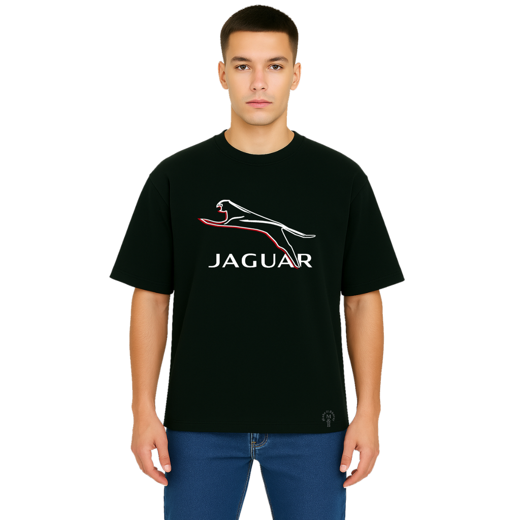 MakeItBharat Oversized Unisex Pure Cotton Black T Shirt - jaguar