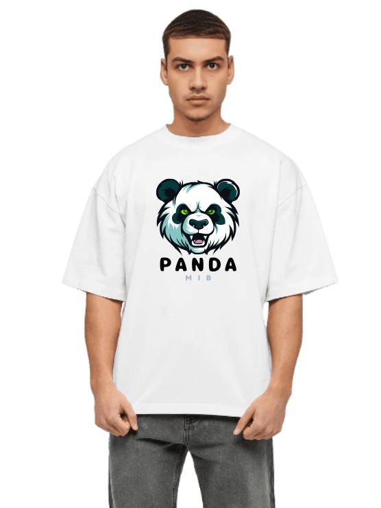 MakeItBharat Oversized Pure Cotton Unisex White T Shirt - Panda