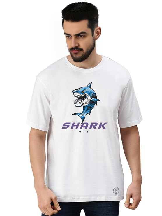MakeItBharat Oversized Pure Cotton Unisex White T Shirt - Shark