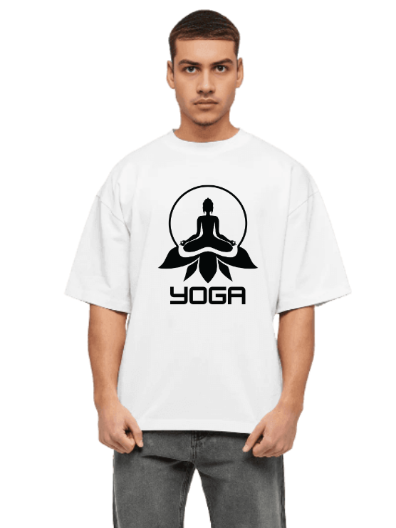 MakeItBharat Oversized Pure Cotton Unisex White T Shirt - Yoga Day 2