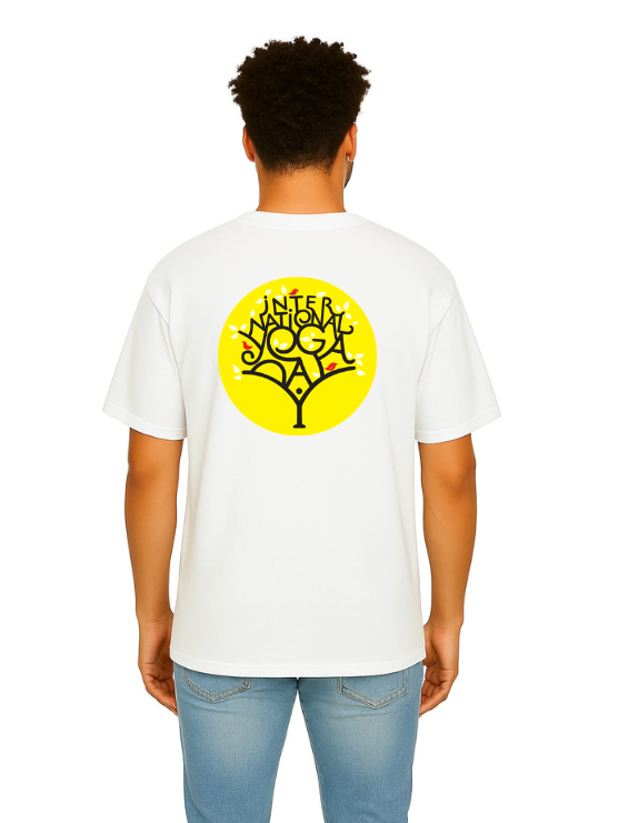 MakeItBharat Oversized Pure Cotton Unisex White T Shirt - Yoga Day 3