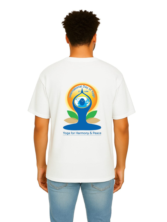 MakeItBharat Oversized Pure Cotton Unisex White T Shirt - Yoga Day 5