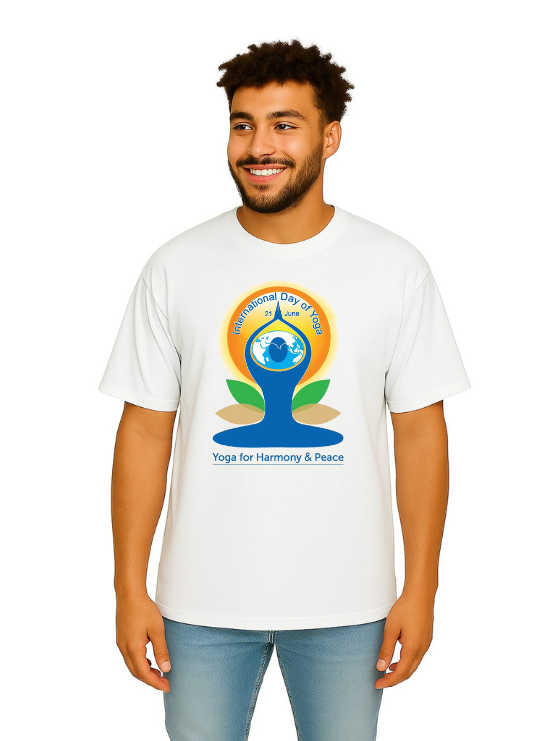 MakeItBharat Oversized Pure Cotton Unisex White T Shirt - Yoga Day 6
