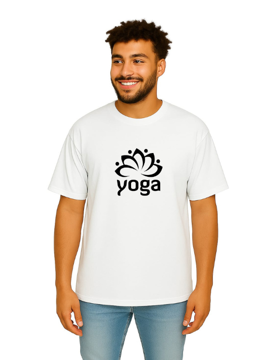 MakeItBharat Oversized Pure Cotton Unisex White T Shirt - Yoga Day 7