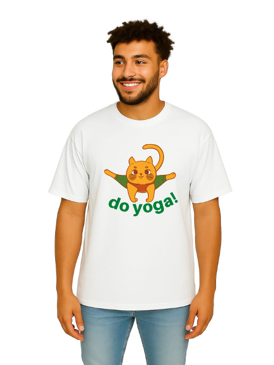MakeItBharat Oversized Pure Cotton Unisex White T Shirt - Yoga Day 9